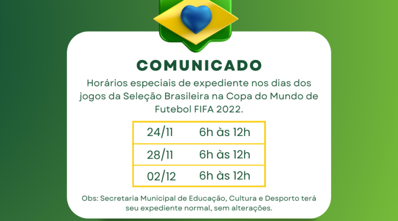 Prefeitura terá horário especial nos jogos da Seleção Brasileira