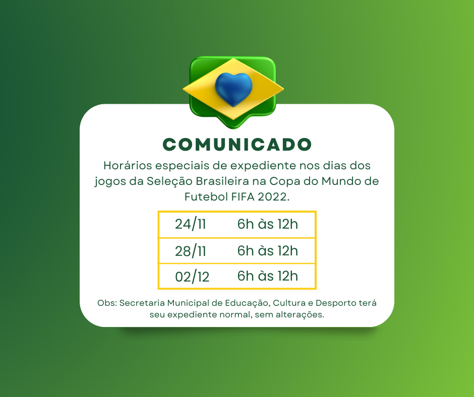 Decreto Nº 411/2022 – Estabelece Horário Especial de Funcionamento nos dias  de jogos da Seleção Brasileira na Primeira Fase da Copa do Mundo de Futebol  de 2022 – Prefeitura de Afonso Cláudio